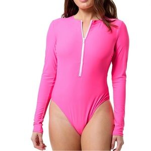No Boundaries Women’s Long Sleeve High Leg One Pieces Rush Guard Swimsuit Size S
